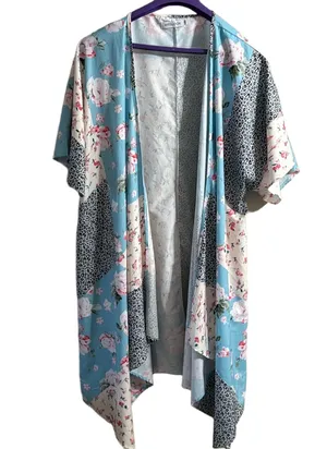 Kimono with floral print Blue Size XXL thumbnail 1