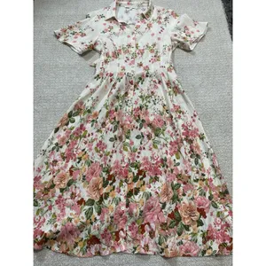 Figueroa & Flower Boho Shirt Dress Medium Beige Floral Cottagecore Retro Prairie thumbnail 15