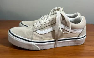 Vans Old Skool‎ Suede Leather Sneaker Skate Shoe Cream Tan Neutral W5 Low Top thumbnail 1