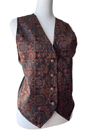 Vintage ‘90s Sostanza Contemporary Apparel Black & Red V-Neck Button Front Vest thumbnail 1