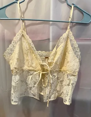Free People Ivory Lace Crop Camisole Top S thumbnail 1
