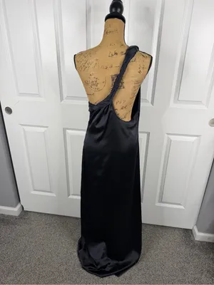 Free People Black Satin One Shoulder Maxi Dress Size 12 Formal Gown thumbnail 7