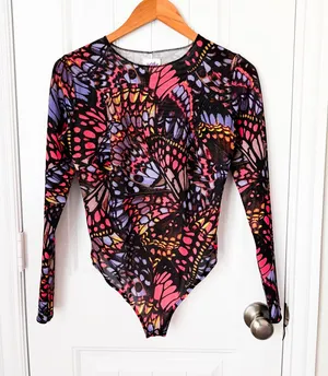 YITTY Mesh Me Bodysuit Women Smoothing Long Sleeved Thong Butterfly Size Medium thumbnail 1