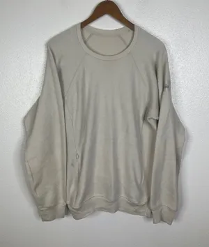 Alo Yoga Cream Fleece Crewneck Sweatshirt Raglan Zip Pocket Pullover Womens L thumbnail 1