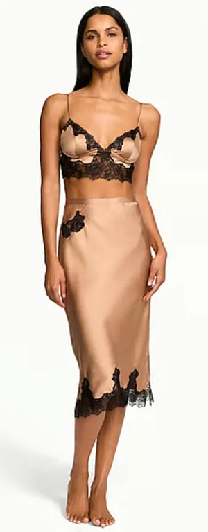 Victoria Secret Very Sexy Satin Rose Lace Trim Bralette XL Black Champagne NWT thumbnail 1