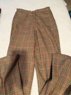 Brandy Melville Brown Plaid Straight Leg Pants with Red Accent thumbnail 1