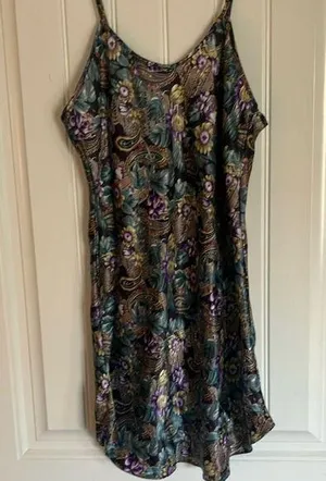 Floral Satin Chemise Purple Size M thumbnail 1