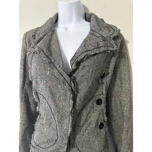 WYETH‎ Todd Magill Plaid Cropped Frayed Deconstructed Blazer Jacket Wool Silk Sm thumbnail 3