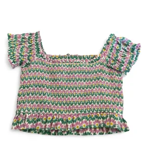 Zara Pink Floral‎ Smocked Cropped Top Size Small thumbnail 3