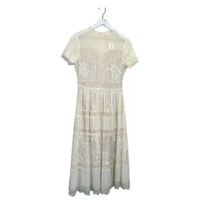 Bohme NWT Short Sleeve Lace Midi Dress Ivory Size Small thumbnail 6