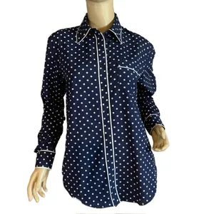 Lauren Ralph Lauren Navy Blue W/White Polka Dots Button Down Shirt (M) thumbnail 2