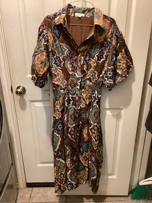 Avara Brown Floral-Print Puff Sleeve Midi Dress thumbnail 2