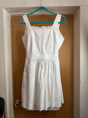 J.Crew Women’s 100% Linen White Ruffle Trim Apron Mini Dress. Size: 6 thumbnail 2