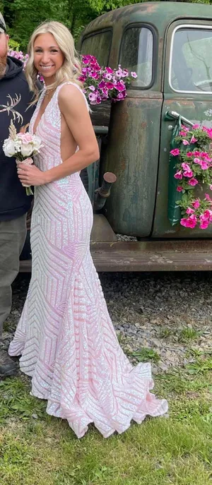 Jovani Light Pink Prom Dress Long thumbnail 1