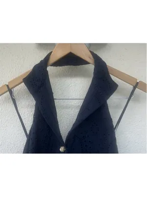 Tuckernuck Navy Nautical Eyelet Jagger Halter Dress Scallop Coastal Beach Resort thumbnail 7