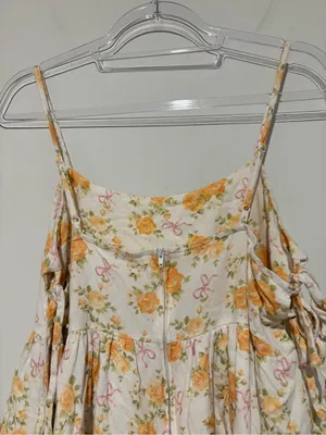 Altar'd State linen Floral Rose Bow Mini Dress Ivory‎ yellow Size large thumbnail 8