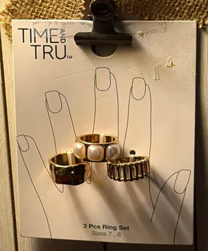 Time and Tru 3-Piece Stackable Gold Tone Band Ring Set, Sizes 7 & 8 thumbnail 1