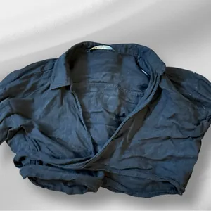 Zara Linen Black Wraparound Cropped Top thumbnail 2