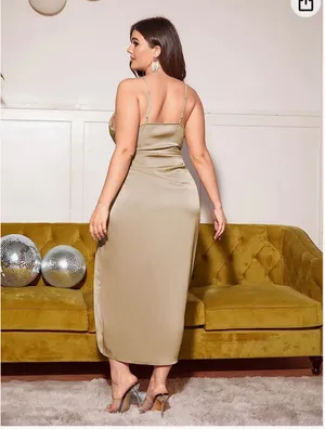 Women's Plus Size Satin Spaghetti Strap Cowl Neck Wrap Party Cami Dress thumbnail 2