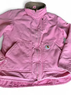 VTG Carhartt Women's RARE Pink Sherpa Lined WIP Work Jacket Size M WJ022 PKR thumbnail 5
