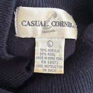VTG Casual Corner Wool Blend Navy Mock Neck Sweater Size L W/ Button Shoulder thumbnail 5
