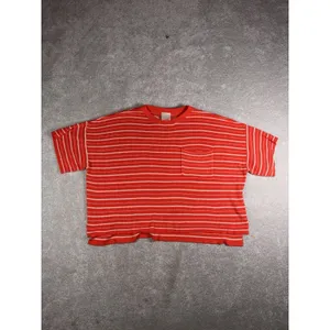 kerisma sweatet short sleeve shirt blousr striped orange ivory M/L thumbnail 2
