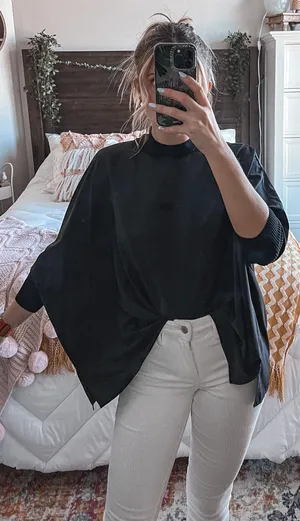 Athleta Black Mock Neck Flowy Top thumbnail 1
