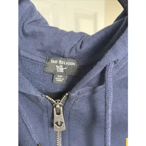 True Religion Collegiate Zip Up Hoodie Womens Size‎ S Navy Blue Varsity Cotton thumbnail 2