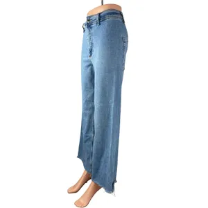 Zara Women's Blue High Rise Wide Leg Palazzo Baggy Raw Hem Denim Jeans Size 4 thumbnail 2
