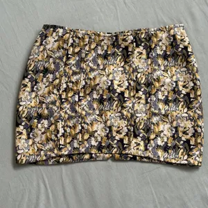 Lioness Large Floral Print Black Gold Retro Mod Low Waisted Mini Skirt Tapestry thumbnail 3