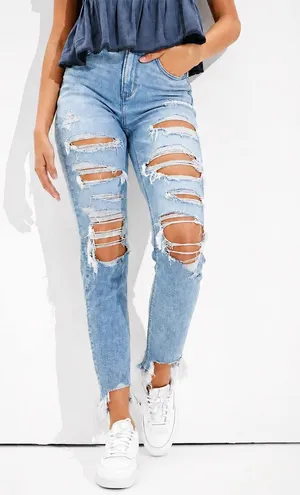 American Eagle Outfitters women’s heavy distressed ripped mom jean size thumbnail 1