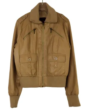 Y2k Vintage Yoki Tan Faux Leather Moto Jacket Large thumbnail 1