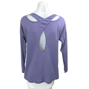 Lululemon Back Into It Purple Blue Knit Long Sleeve Cross Back Shirt Top Size M thumbnail 2