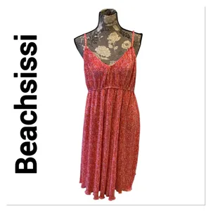 BEACHSISSI Coral Red Floral Spaghetti Strap Dress size XL thumbnail 2