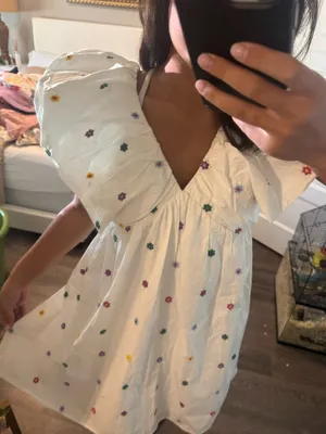 White Mini Dress with Multicolor Floral Embroidery thumbnail 1