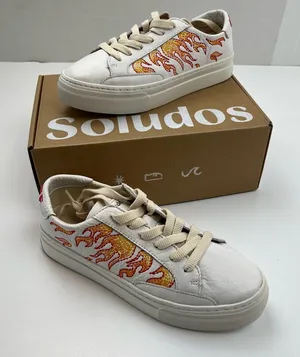 Soludos Hot Stuff Ibiza Platform Sneaker Womens Size 7 White‎ Multi Lace-Up NEW thumbnail 1