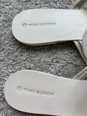 Tory Burch Knotted Miller Sandals Size 10.5M Leather Flat Heel White Logo thumbnail 2