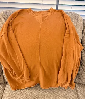 Aerie Burnt Orange Ribbed Oversized Crew Neck Sweatshirt thumbnail 1