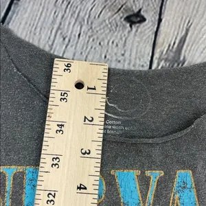 NIRVANA Angel Graphic Tee Gray and Gold size M/L neckline cut out thumbnail 10