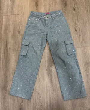 Edikted Sparkly Cargo Jeans Medium Y2K Wide Leg Glitter Denim Pants thumbnail 1
