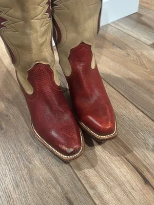 FRYE Vintage 1970s Red Genuine Lizard Tan Leather Western Cowboy Boots | Sz 5.5 thumbnail 2