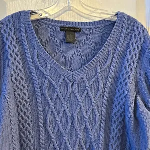 Preswick & Moore Womens Blue Cable Knit V‎ Neck Sweater Size L Cotton Blend thumbnail 5