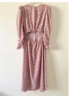 ASTR the Label Puff Sleeve V-Neck Back Cutout Midi Dress, purple peach floral XL thumbnail 5