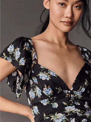 Anthropologie Black Floral Sweetheart Neckline Dress- NWT thumbnail 3