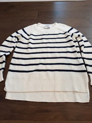Old Navy Cream Sweater with Navy Stripes - Crew Neck Size XS - C58-022 thumbnail 3