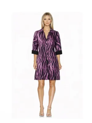 NWT Revolve x Perlavera Purple & Black Clara Zebra-Print Button Down Shirt Dress thumbnail 7