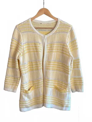 Christopher & Banks Yellow Cottagecore Cardigan S/M Crochet Knit Sweater Boho thumbnail 2