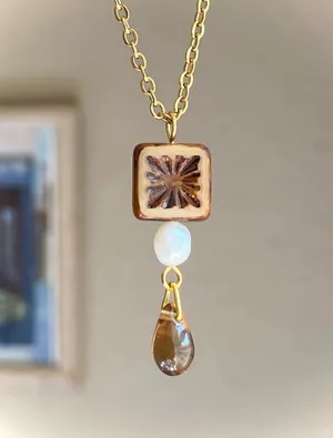 Handmade unique quality Czech glass beads & freshwater pearl necklace🌿✨ thumbnail 1