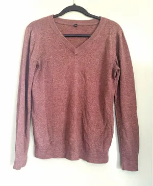 Arach&Clotz Women's Brown Solid Knit V-Neck Wool Blend Pullover Sweater M thumbnail 1