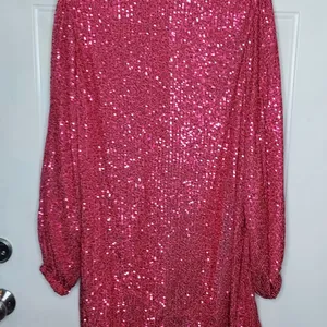 NWT Body Love Hot Pink Sequin Wrap Long Sleeve Party Dress LG holiday bling midi thumbnail 13